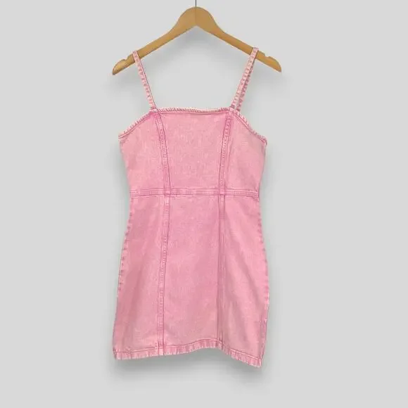 Y2k Vintage Pink Acid Wash Denim Mini Dress Size Small - Picture 1 of 6
